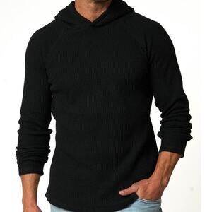 Civil Society Bruce Waffle Knit Hoodie Mens Small Black Classic Basic Minimalist